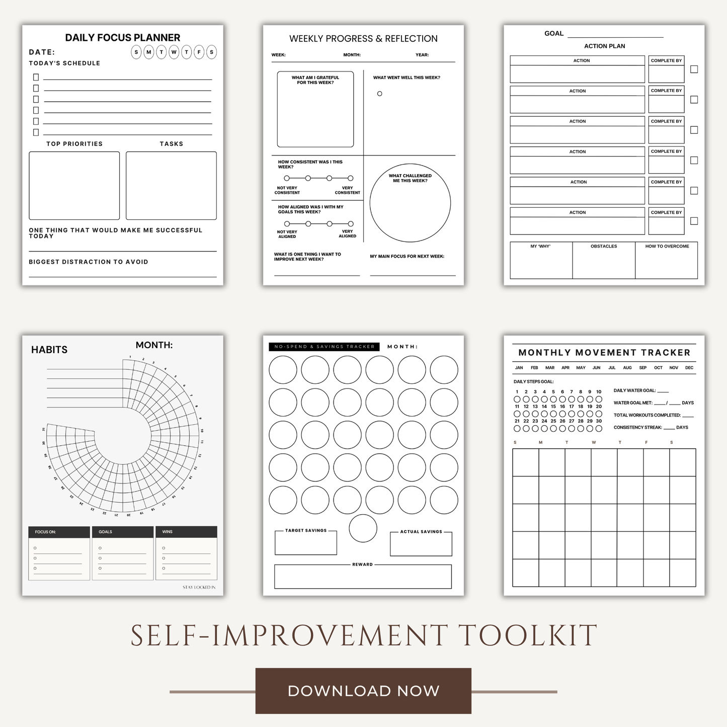 The Consistency System | Self-Improvement Printable Planner Bundle | 6 Digital Downloads
